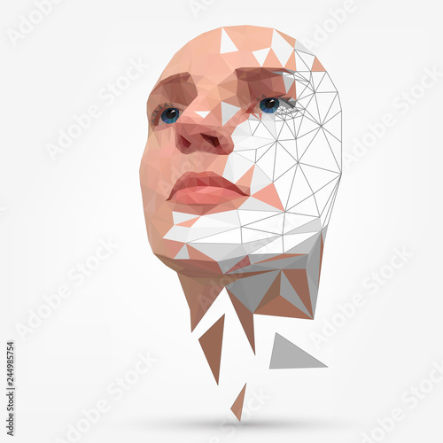 Сrumbling human face, mask, artificial face