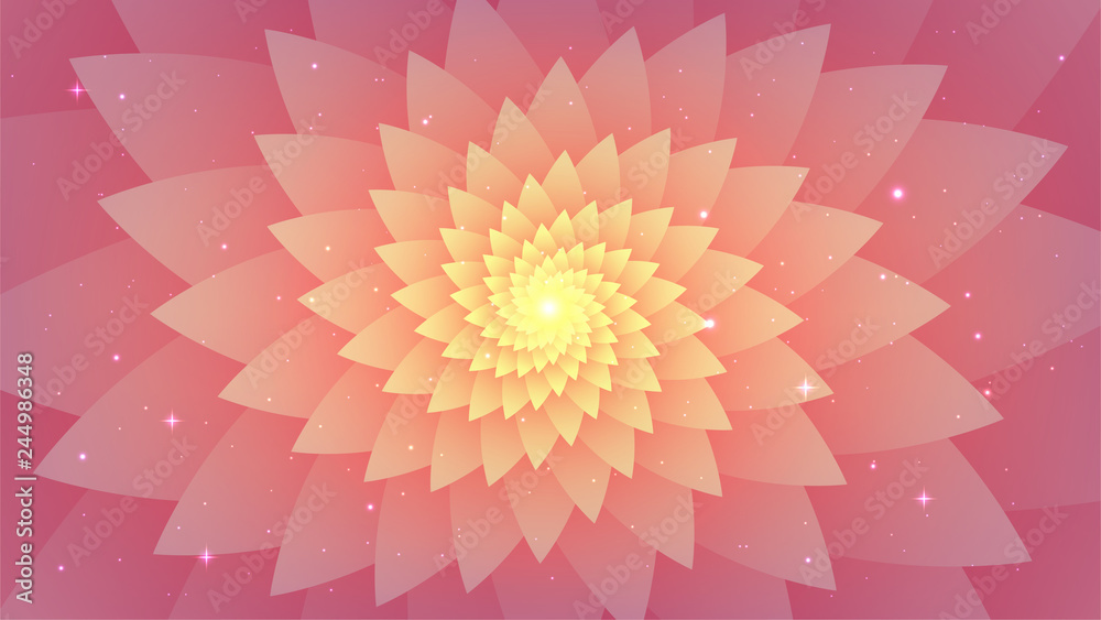 Obraz premium Różowy streszczenie tło, psychodeliczny fraktal spirali, gwiaździste niebo, kwiat.
