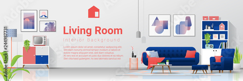 Interior background with colorful living room , vector , illustration