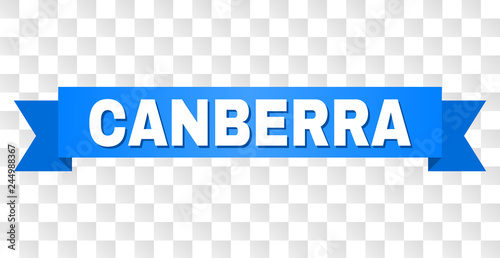 CANBERRA text on a ribbon. Designed with white caption and blue tape. Vector banner with CANBERRA tag on a transparent background.