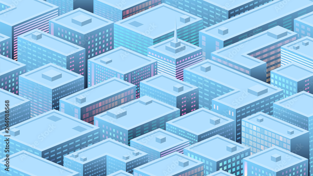 Isometric background with a populous city, metropolis, business, city life