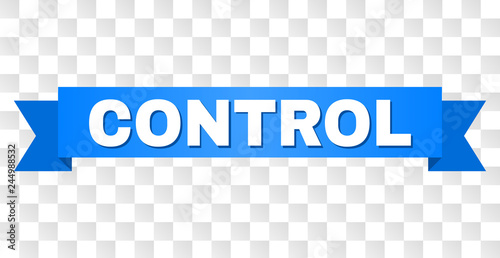 CONTROL text on a ribbon. Designed with white title and blue stripe. Vector banner with CONTROL tag on a transparent background.