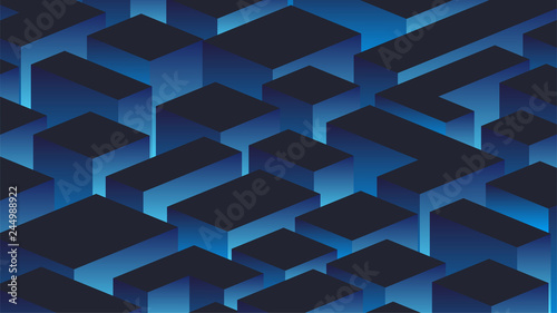 Abstract geometric background with cubes, blue light. Technology, business background.