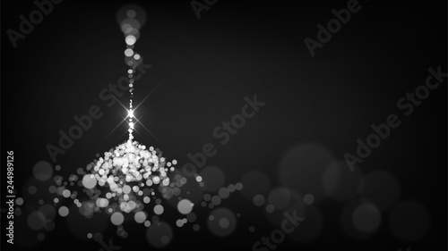 Dark background with flowing silver dust, blur, hourglass, luxury