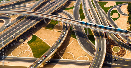 Photography Dubai's driverless metro train Top view