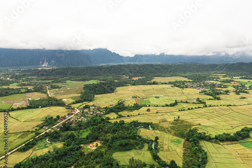 Countryside surrounded by rice fields and mountain