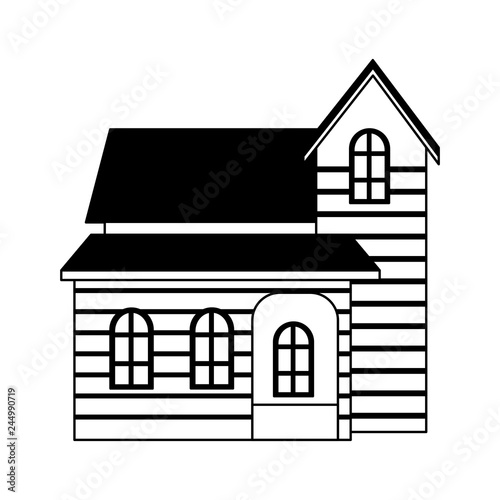 Wooden house real estate in black and white