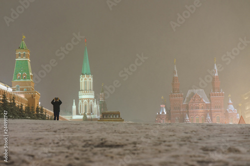 Photography Snowy walking in winter Moscow Red Square.