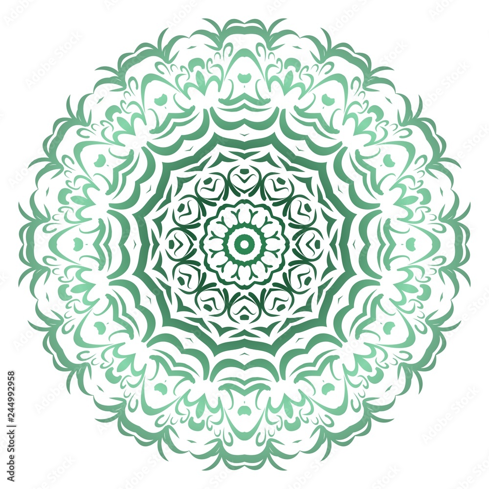 Green color gradient. Flower coloring Mandala. decorative elements. Oriental pattern, vector illustration. Indian, moroccan, mystic, ottoman motifs.