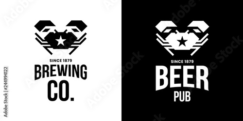 Modern craft beer drink isolated vector logo sign for bar, pub, store, brewhouse or brewery. Premium quality crab logotype emblem illustration set. Brewing fest fashion t-shirt badge design bundle.