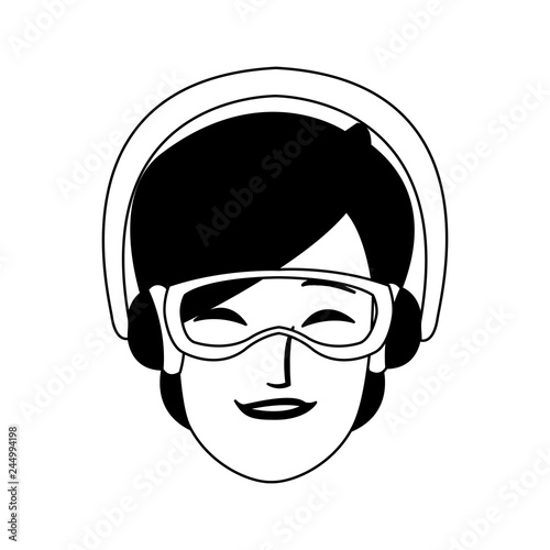 Woman with googles and winter earphones in black and white