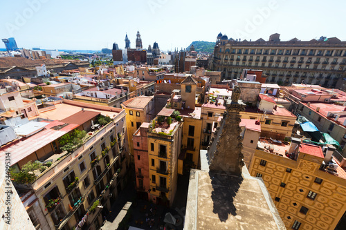 Roofs of narrow street of european city. Barcelona