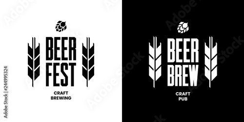 Modern craft beer drink isolated vector logo sign for bar, pub, store, shop, brewhouse or brewery. Premium quality emblem logotype illustration set. Brewing fest fashion t-shirt badge design bundle.