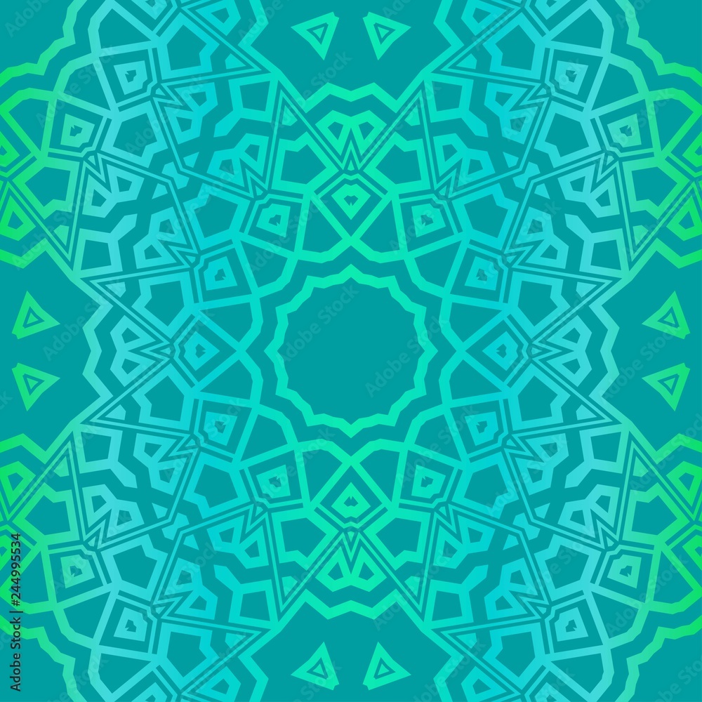 Floral Geometric Pattern With Hand-Drawing Mandala. Illustration. For Fabric, Textile, Print. Green color