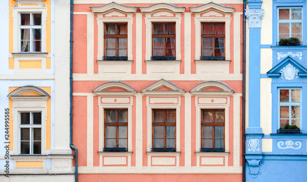 Antique buildings facade in Prague