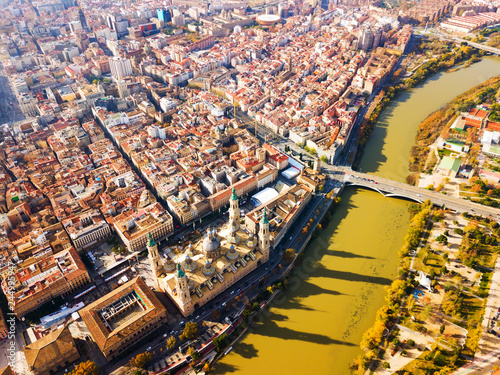 Aerial view of Zaragoza cityscape