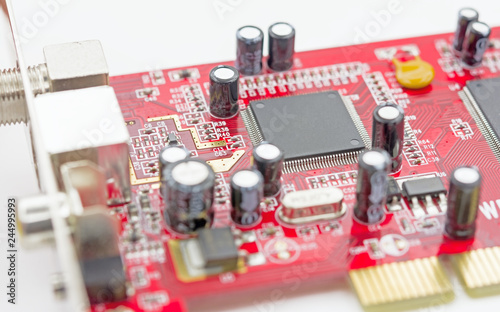 electronic circuit board with processor on white
