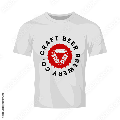 Modern craft beer drink vector logo sign for bar, pub, store, brewhouse or brewery isolated on white t-shirt mock up. Premium quality emblem logotype illustration. Brewing fest fashion badge design.