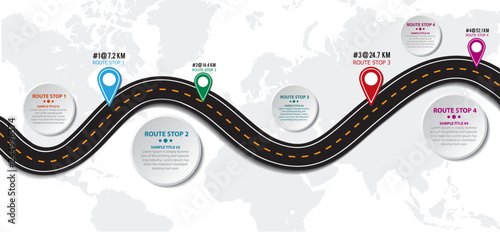 Vector infographic road map with timeline and pins