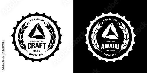 Modern craft beer drink isolated vector logo sign for bar, pub, store, brewhouse or brewery. Premium quality bottle emblem logotype illustration set. Brewing award fashion t-shirt badge design bundle.