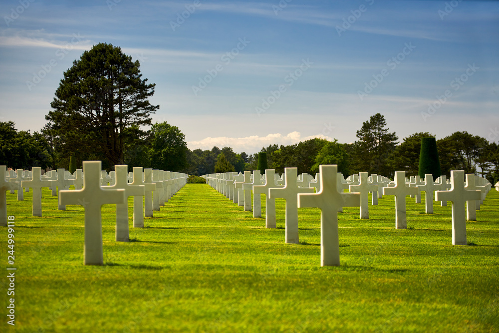 Soldier's cemetery with a row of crosses