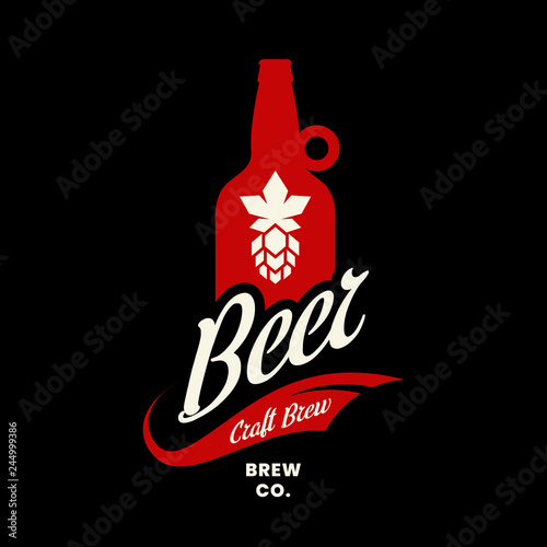 Modern craft beer drink vector logo sign for bar, pub, store, brewhouse or brewery isolated on black background. Premium quality bottle logotype illustration. Brewing emblem t-shirt badge design.