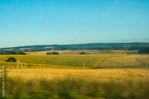 Sunny landscape of Germany mountainous field.