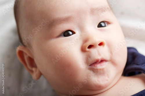 Closeup Asian baby s head expression