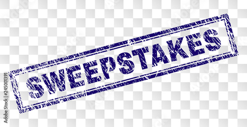 SWEEPSTAKES stamp seal watermark with rubber print style and double framed rectangle shape. Stamp is placed on a transparent background.