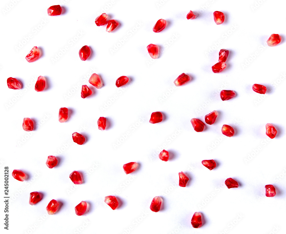 Pomegranate red fruit on white background, top view