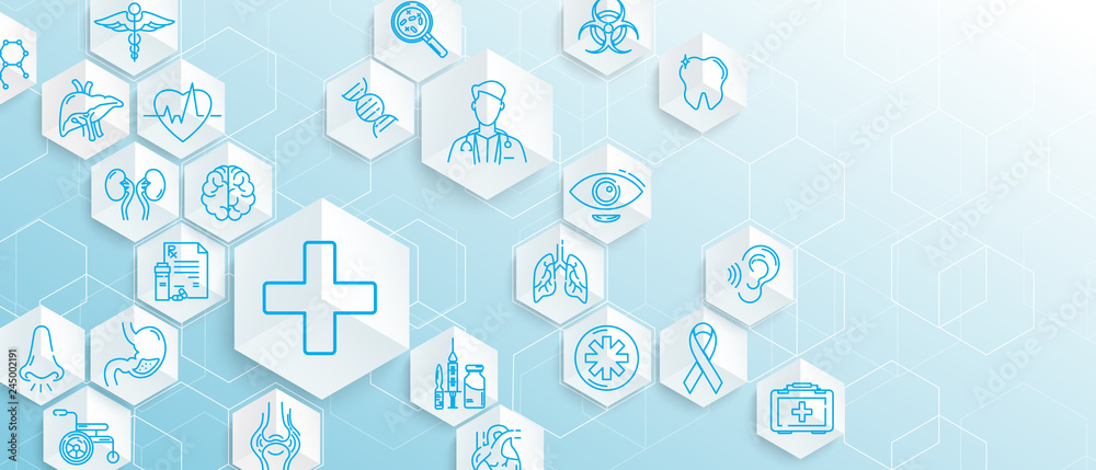 Medical icons with geometric hexagons shape medicine and science concept background