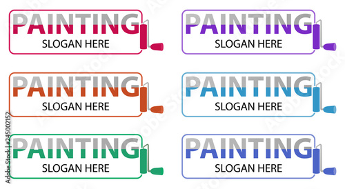 Vector painting business logo. Logotype design related to house repair, remodeling or painting. House painting service, decor and repair icon. Concept for home decoration, building.