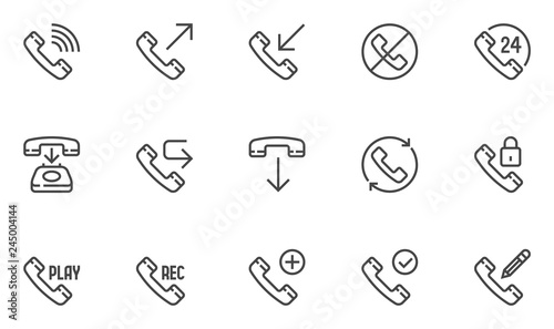 Phone Line Icons Set. Telephone, Call, Callback. Confirm, Add, Delete, Edit Call. Editable Stroke. 48x48 Pixel Perfect.