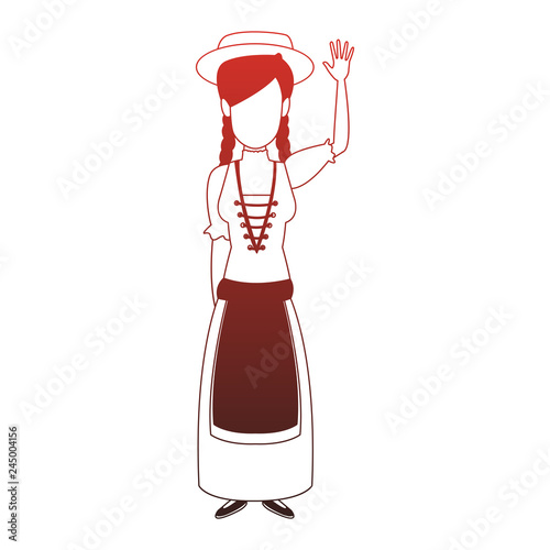 Swiss farmer woman red lines