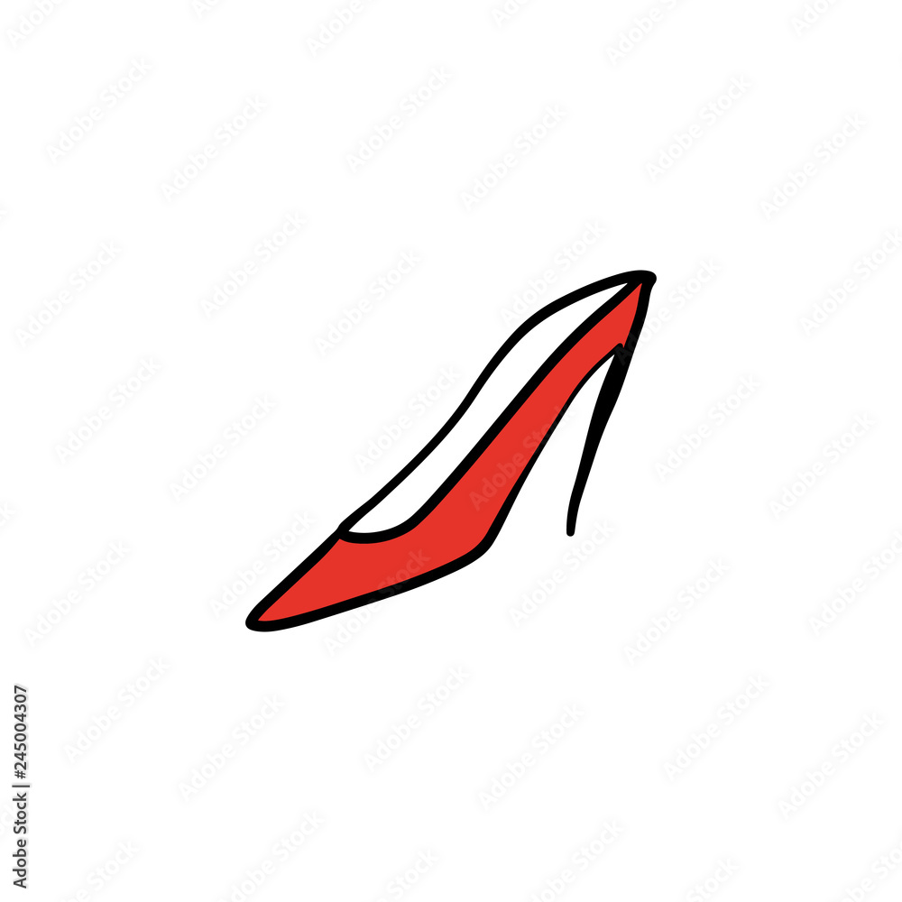 Hand drawn beautiful red leather woman shoe with high heel Hand drawn beautiful red leather woman shoe with high heel