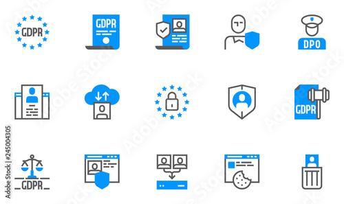 GDPR Flat Line Icons Set. General Data Protection Regulation, Data Protection Officer, DPO. Collection, Processing, Storage and Deletion of Personal Data. Editable Stroke. 48x48 Pixel Perfect.