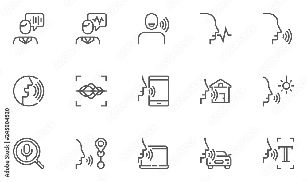 Voice Command Control, Voice Recognition Vector Line Icons Set. Voice