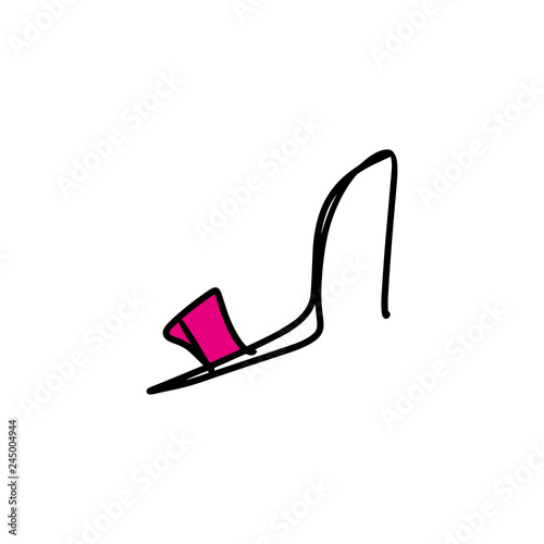 Hand drawn beautiful pink leather woman shoe with high heel