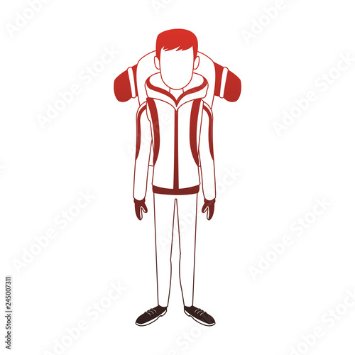 Alpinist man cartoon red lines