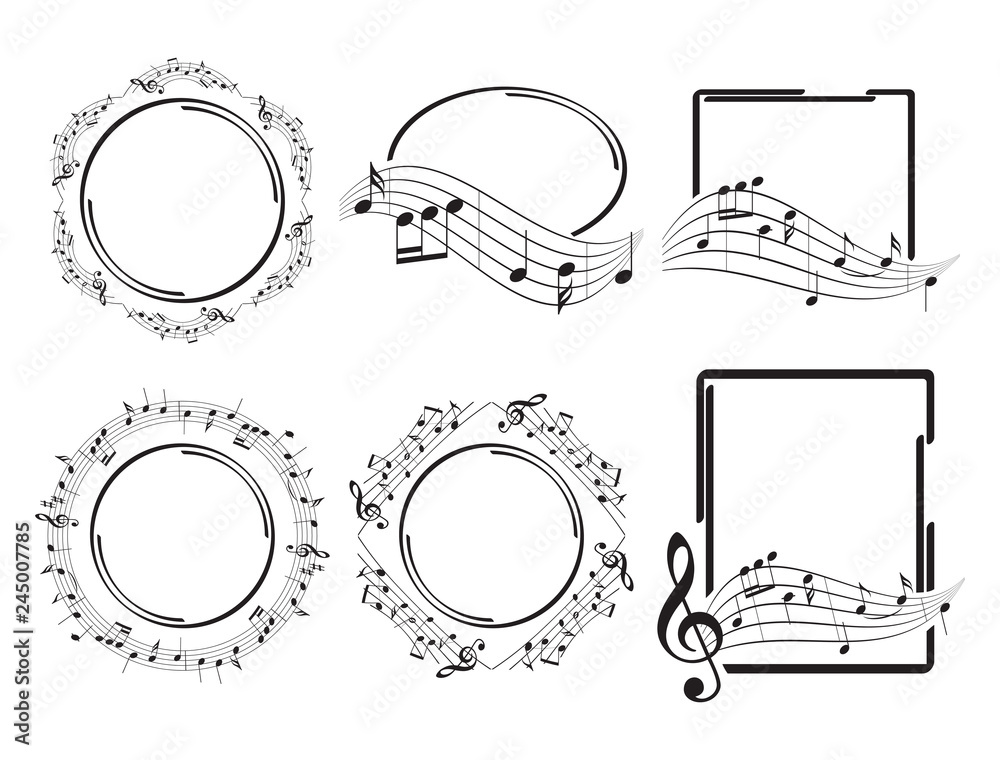 oval round and rectangular music frames - beautiful vector set
