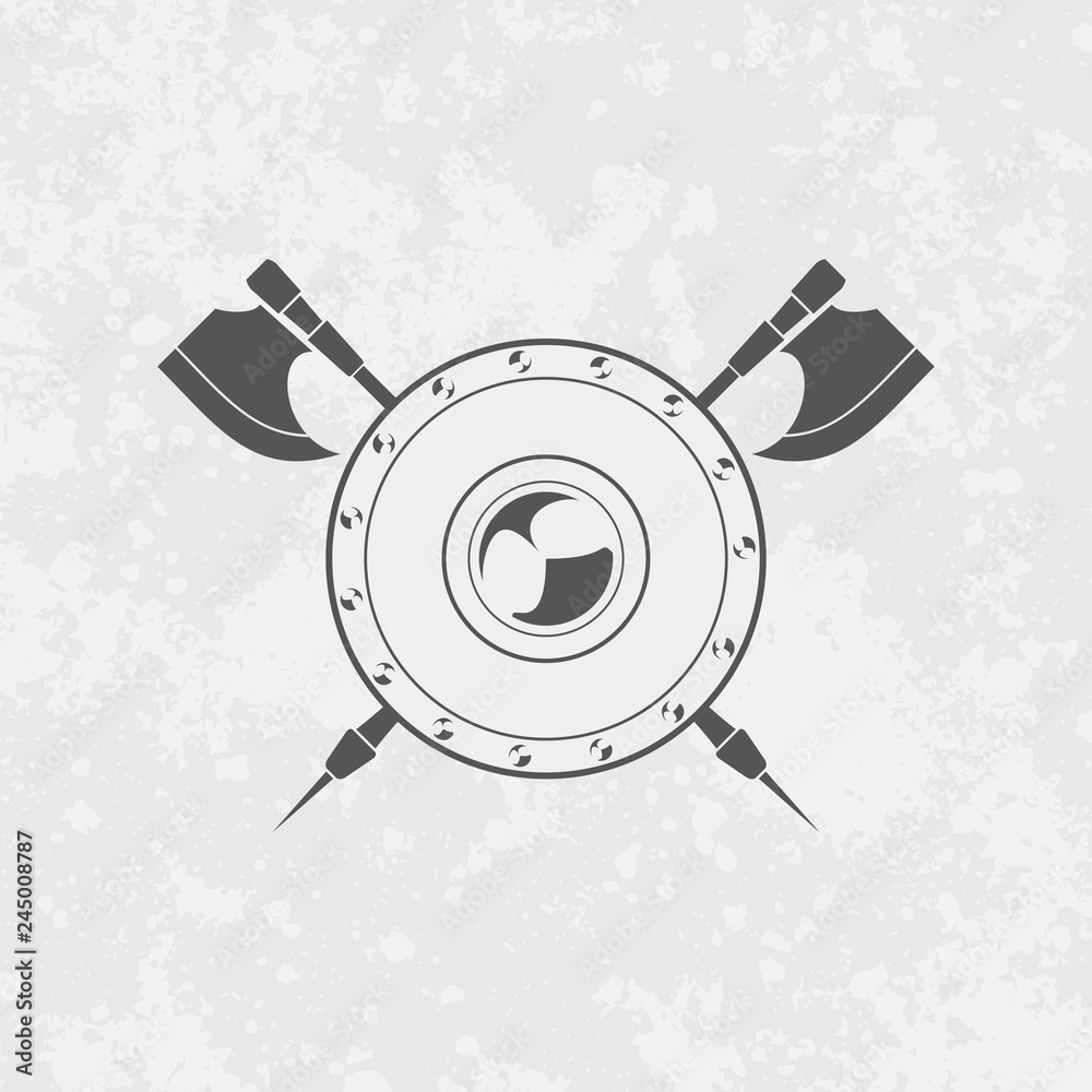 Icon of round shield and crossed axes vector illustration Stock Vector ...
