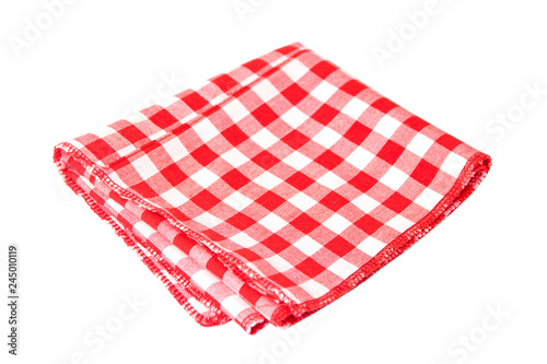 
Red checkered tablecloth folded in two isolated on white background