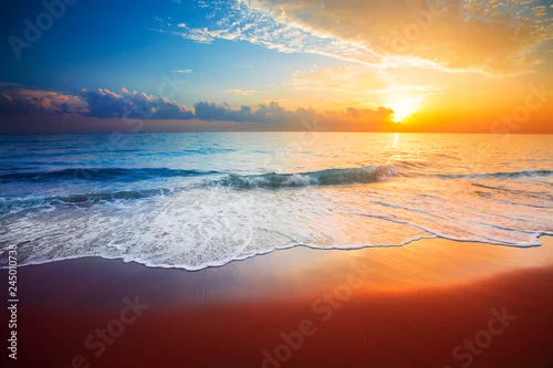 Obraz zachód słońca i morze