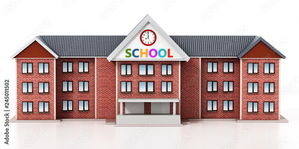 Generic, basic design school building. 3D illustration