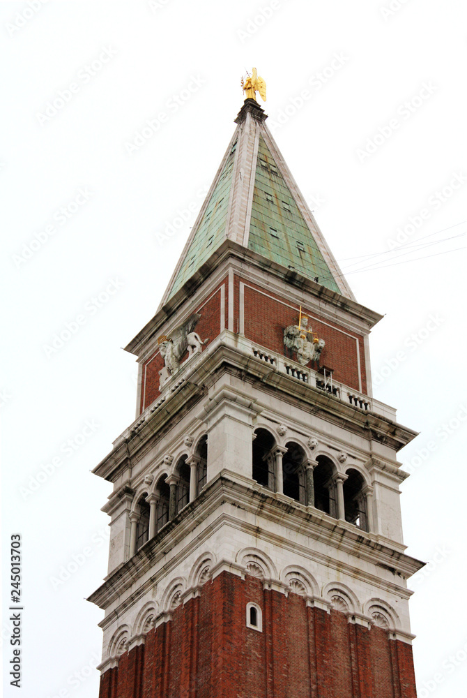 San Marco Campanile Bell Tower in Venice . Campanile di San Marco (Venedig). Saint  Mark square in Venice Italy.
