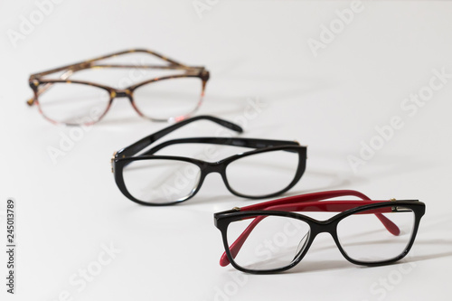 Glasses, white table