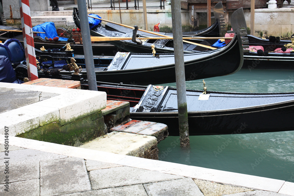 Gondolas in Venice Italy Adriatic sea.