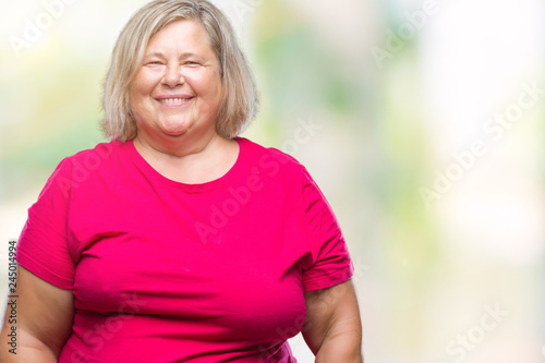 Senior plus size caucasian woman over isolated background with a happy and cool smile on face. Lucky person.