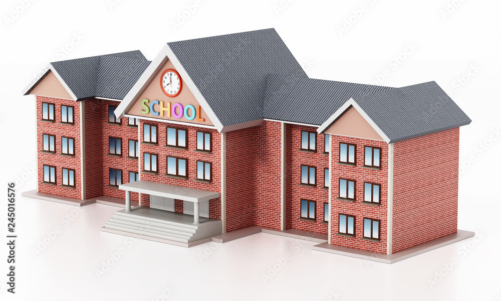 Generic, basic design school building. 3D illustration