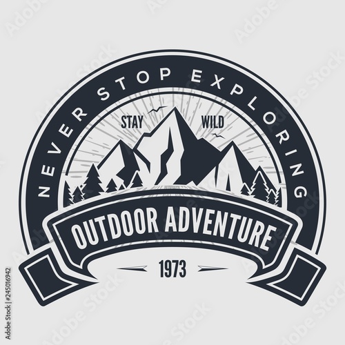 Outdoor Adventure vintage label, badge, logo or emblem. Vector illustration.
